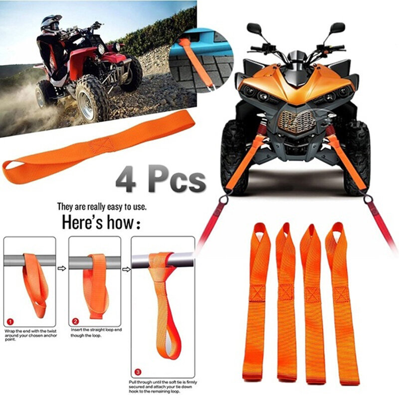 1/4Pcs Atv Soft Loop Tie Down Straps Ratchet Towing Cargo ATV Motorcycle 600LBS Electric Tractor Ball New