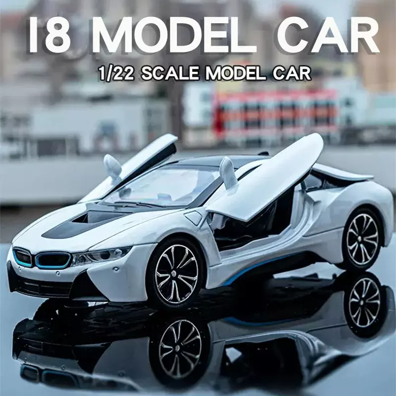 I8 BMW โมเดลรถยนต์อัลลอยด์จำลองสำหรับเด็กผู้ชายของสะสมของเล่นสำหรับเป็นของขวัญ