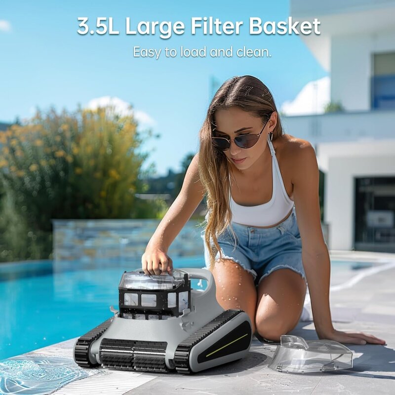 Cordless Robotic Pool Cleaner: Automatic Pool Vacuum Robot Lasts 150 Mins Powerful Suction LED Indicator Self-Parking