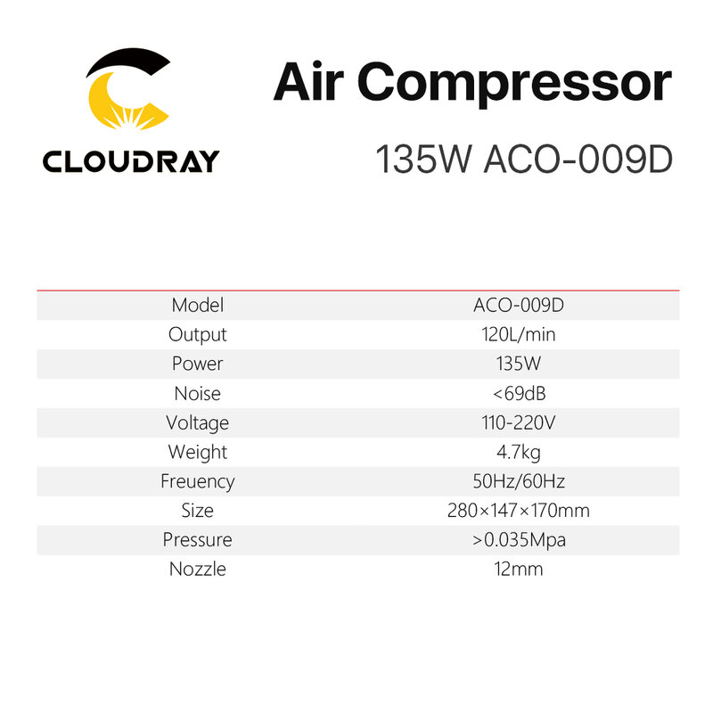 Pompa di aria magnetica elettrica del compressore d'aria di Cloudray 135W per la tagliatrice dell'incisione Laser di CO2 ACO-009D