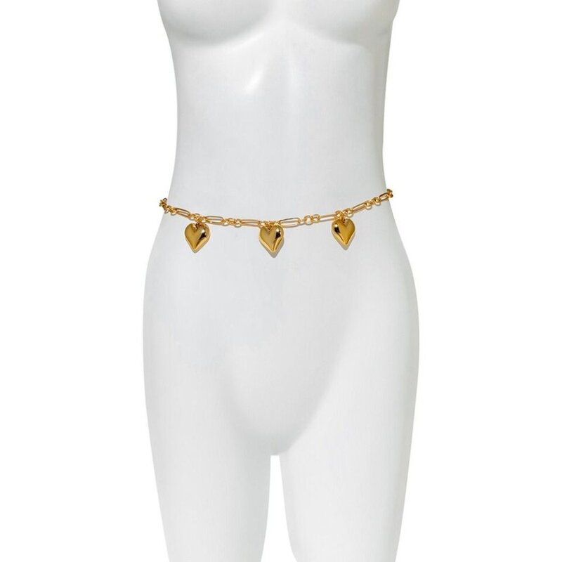 Cadena de cintura con borla de corazón de melocotón simple, cinturón de cintura de ocio ajustable, decoración de falda, cinturón de cadena de Metal versátil