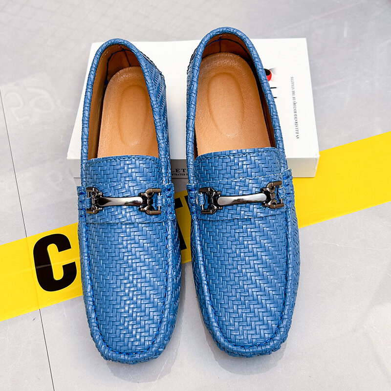 Nieuwe Loafers Heren Casual Schoenen Handgemaakte Geweven Schoenen Heren Loafers Mocassins Ademende Slip Op Groot Formaat Rijden Loafers Voor Mannen