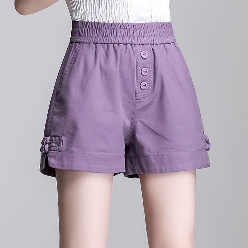 Hoch taillierte Shorts Sommer schlank modisch gerade lässig breite Beine elastische Taille Hose Damen kurze Hosen Außen bekleidung