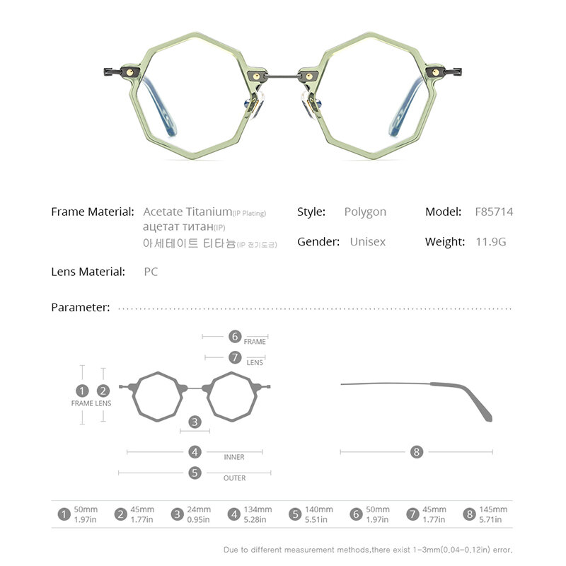 FONEX-Montura de gafas de acetato de titanio para hombre y mujer, anteojos recetados de polígono Retro Vintage, F85714, 2022