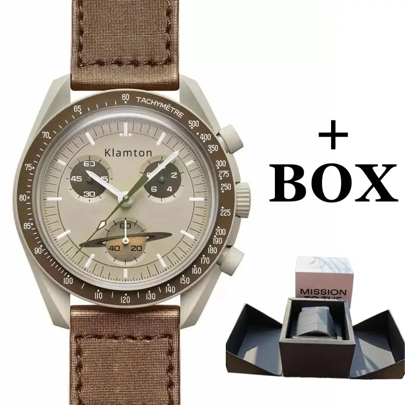 Klamton qualità originale regalo di marca scatola originale orologi per uomo cassa di plastica cronografo luna orologio esplora pianeta orologi maschili