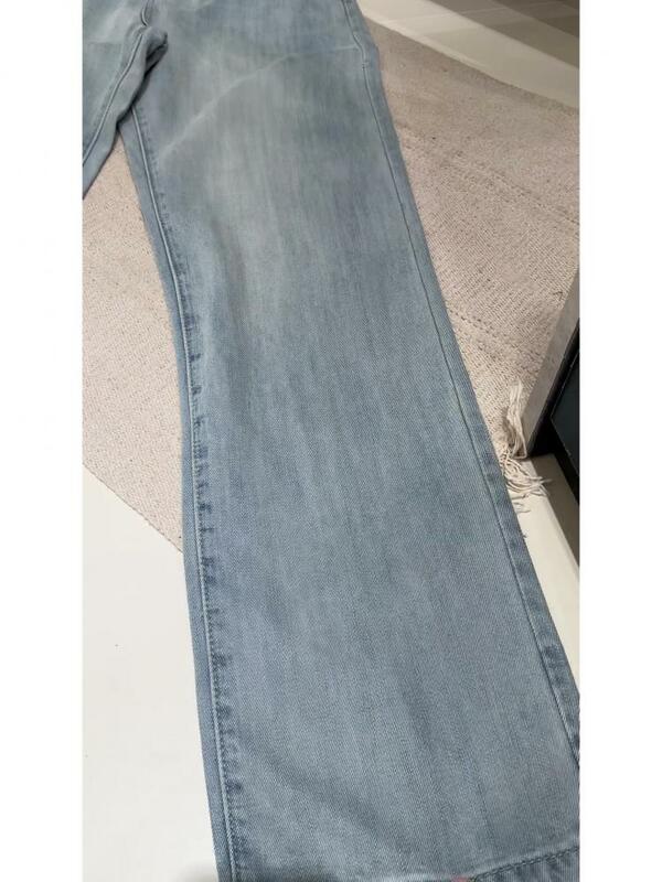 FINEWORDS 2024 nowy workowaty dżinsy z szeroką nogawką damski Vintage klasyczny niebieski wysoki stan pełnej długości spodnie dżinsowe koreańskie dżinsy Streetwear