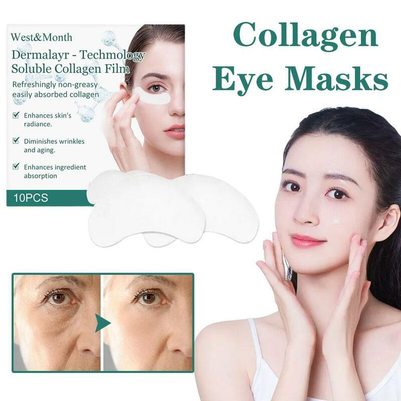 10 buah kolagen Film Korea kolagen larut Masker Mata Anti Penuaan penghilang keriput Masker Mata Pelembab mengangkat perawatan wajah stiker