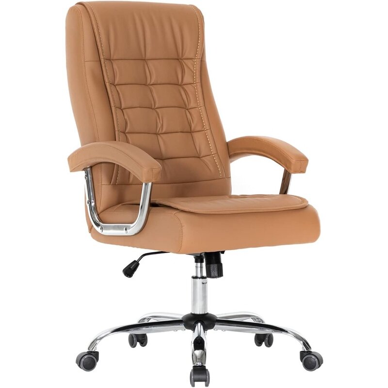 Silla de oficina ejecutiva de cuero ajustable, silla giratoria de espalda alta con reposabrazos acolchado, soporte de carga de 350 libras