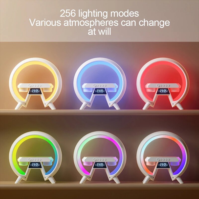 Lampu malam LED RGB, stasiun pengisian daya Cepat 15W untuk iPhone Samsung Xiaomi Huawei Bluetooth Cerdas