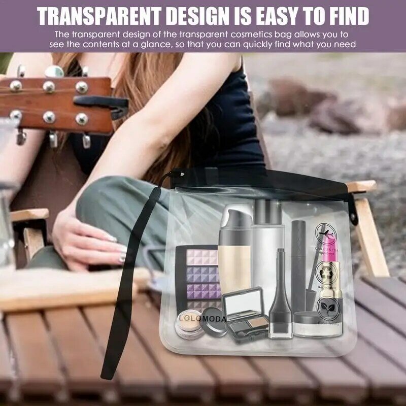 Bolsa de almacenamiento de cosméticos transparente, organizador de cosméticos transparente con cremallera y cordón, bolsa de viaje de maquillaje, bolsas de aseo
