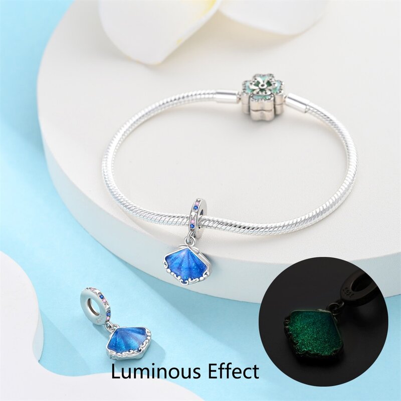 Special 925 Sterling Silver Sparkling Deep Sea Blue Shell Star Charm Fit Pandora Bracelet Women's Travel Jewelry Accessories