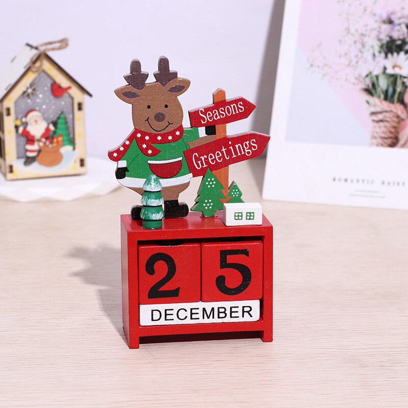 Деревянный календарь с обратным отсчетом, рождественские украшения, украшения, подарок, аксессуары для окон, стола, домашний декор, Санта-Клаус, снеговик, Лось