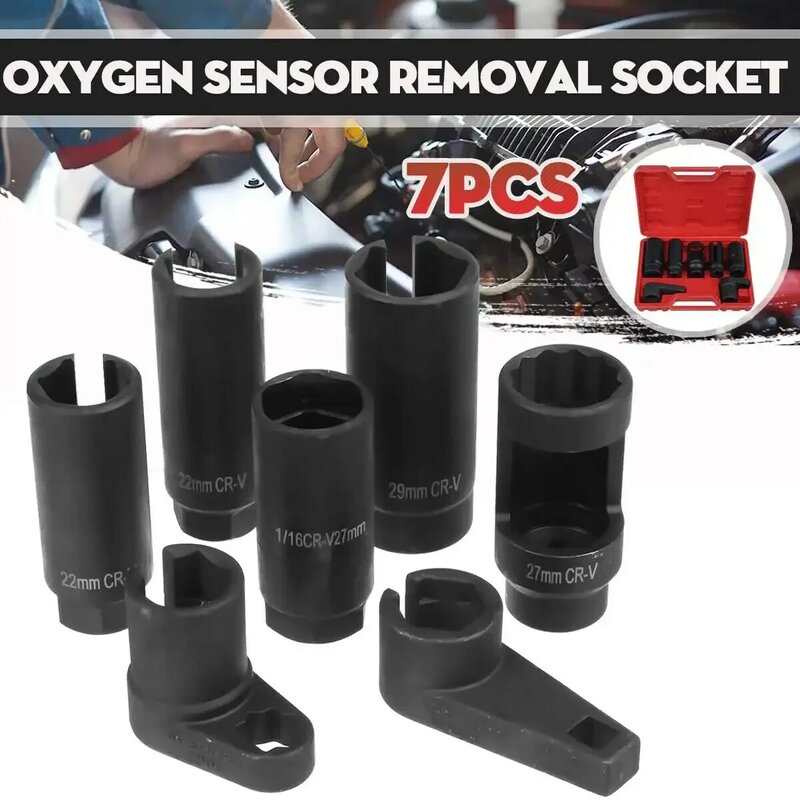 7pcs/set Universal O2 Oxygen Lambda Sensor Socket 6 Point Wrench Tool Remover Installer Set with Box