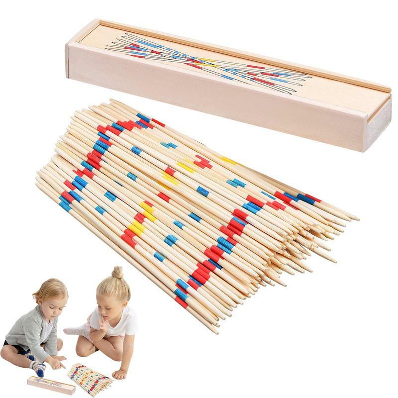 108 Stück Pickup Sticks traditionelle Mikado Spiel Pick Up Sticks mit Box Holz klassisches Spiel von gestern in Holzkisten