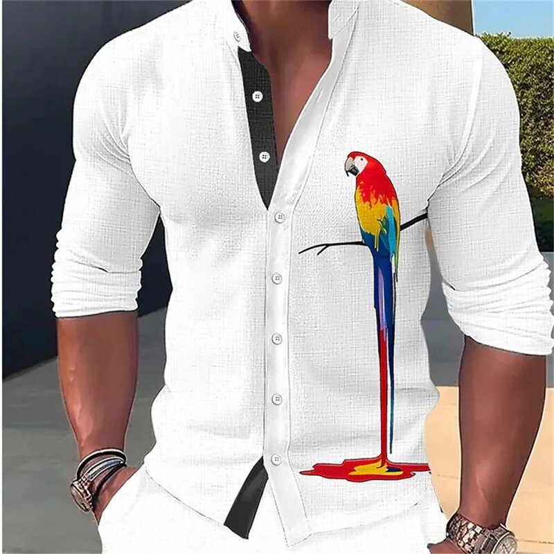 남성용 고화질 앵무새 프린트 긴팔 셔츠 디자인, 심플하고 부드럽고 편안한 원단, 남성용 탑 s-6XL, 2023 새로운 패션