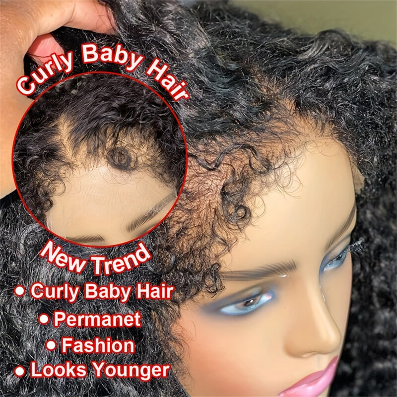 New Handmade 4C Edge Hairline Glueless 4C Kinky Baby Hair Natural Edges 13x6 Lace Front Water Wave 100% Real Human Hair Wigs