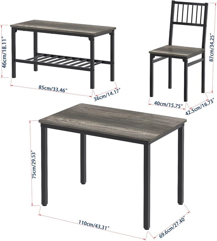 Set meja makan untuk 4/meja komputer, meja dapur dengan 2 kursi dan bangku, Set 4 buah untuk ruang makan