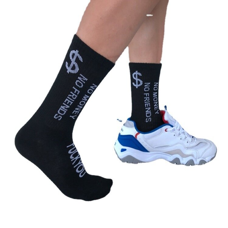 Мужские модные универсальные носки доллар, студенческие носки средней длины для женщин, уличные спортивные носки для скейтборда, дышащие баскетбольные носки с буквами