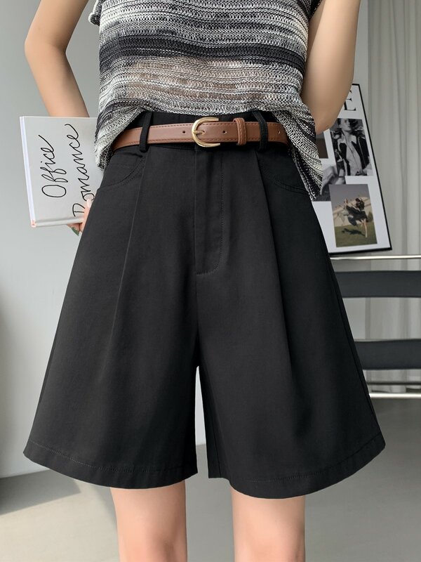 ZHISILAO-Short taille haute pour femme avec ceinture, longueur genou, vintage, décontracté, coton, lin, été, nouveau, 2023