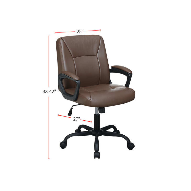 편안한 패드 달린 다크 브라운 사무실 의자, 높이 조절 가능 팔걸이, 세련된 디자인, 편안함과 지지대 극대화