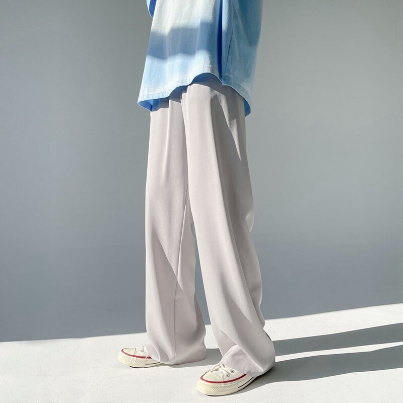 Celana panjang pria, celana pasangan sutra es bagian tipis versi Korea longgar kasual lurus 2023 musim semi dan panas