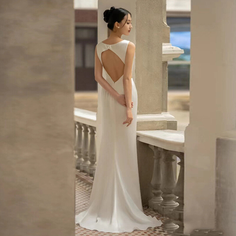 Harajpoo abito da sposa leggero in raso francese 2024 nuova sposa semplice fotografia di viaggio di alta qualità benvenuto abiti eleganti
