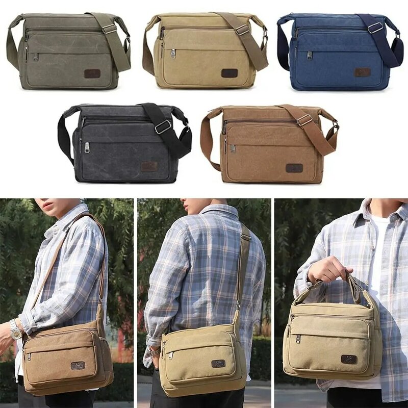 Bolsas de ombro de lona para homens, multi bolsos criativos, sacola sacola, resistente ao desgaste, grande capacidade, bolso de armazenamento