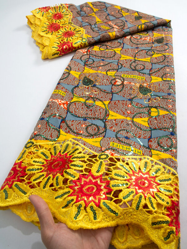 Encaje encerado africano con lentejuelas para mujer, tela de encaje de lentejuelas nigerianas de alta calidad, bordado francés, vestidos Encerados, TY3769