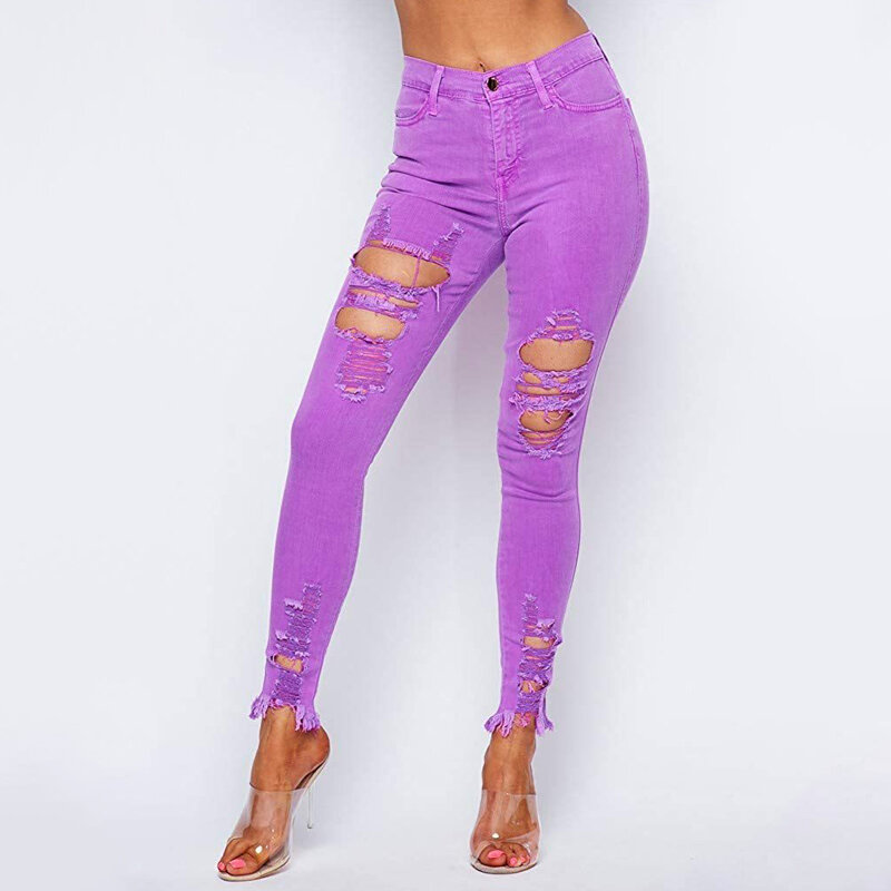 Женские облегающие брюки маленького размера, женские Стрейчевые женские длинные рваные джинсовые брюки стрейч в стиле ретро