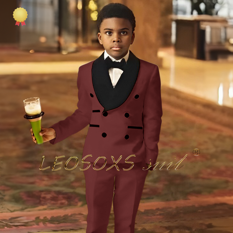 Смокинг Свадебный для детей, костюм из двух предметов, двубортный пиджак с бархатным воротником и брюки на заказ для мальчиков от 3 до 16 лет, черного цвета