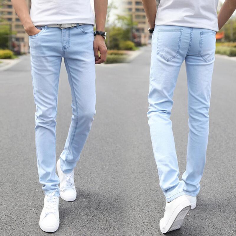 Simple Skinny Jeans Zipper Button Fly Dressing Up Comfy Teenager Slim Fit Pencil Jeans
