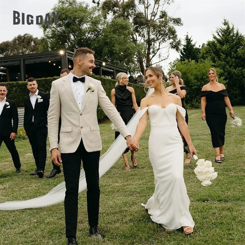 Элегантное свадебное платье-Русалка 2024 с открытыми плечами сердечком Плиссированное атласное свадебное платье со шлейфом