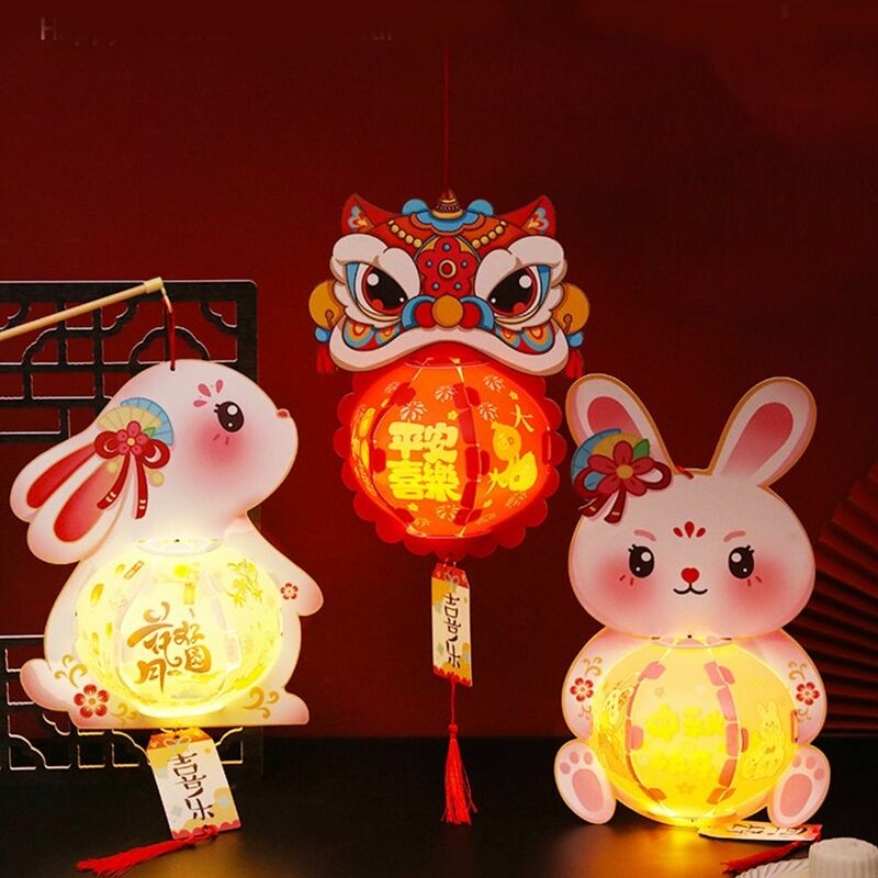 Lanternas brilhantes do coelho para crianças, lanterna luminosa, handmade, pendurado, festival do meio do outono, chinês