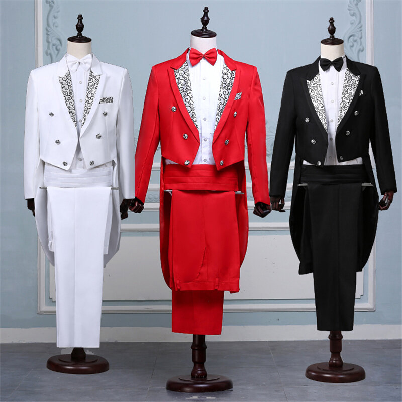 Tailcoat classique moderne pour homme, blanc et noir, style basique, imbibé de Tailcoat, veste de scène pour chanteur et magicien