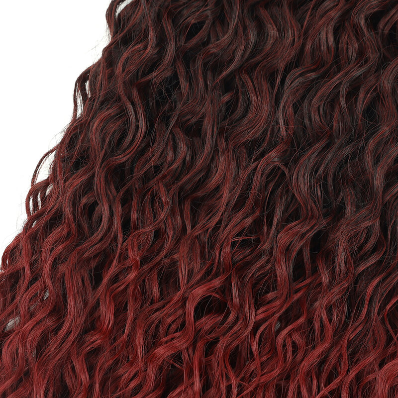 Mechones de pelo sintético rizado, cabello de cabeza completa, 9 piezas, Fibra orgánica, tejido largo, rojo degradado
