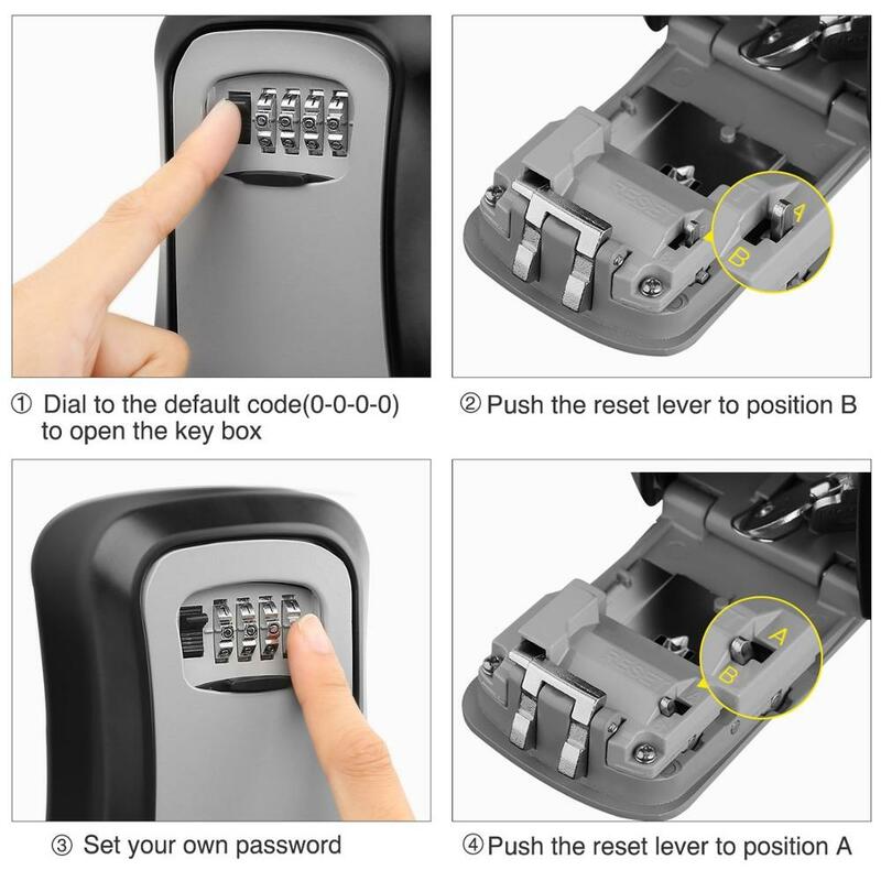 Caja de Seguridad para llaves resistente a la intemperie, combinación de 4 dígitos, almacenamiento de seguridad para llaves al aire libre, caja de bloqueo de llaves montada en la pared, aleación de aluminio y plástico