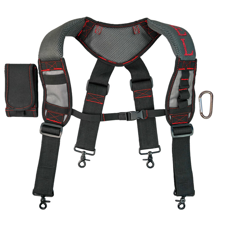 MELOTOUGH Gel Construction Work Suspender Tool Belt Suspenders with Gel shoulder pad Detachable Phone Holder