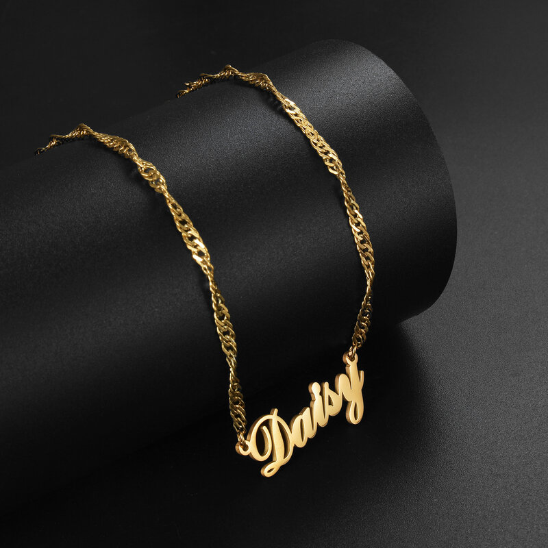 Atoztide kalung nama khusus untuk wanita rantai gelombang besi tahan karat liontin kerah hadiah perhiasan ibu anak-anak