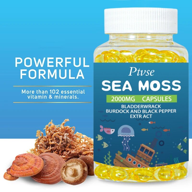 Ptvse-Suplemento dietético vegetariano, cápsula orgânica de musgo do mar, ajuda o sistema imunológico, saúde articular, limpeza intestinal, suplemento de tireóide