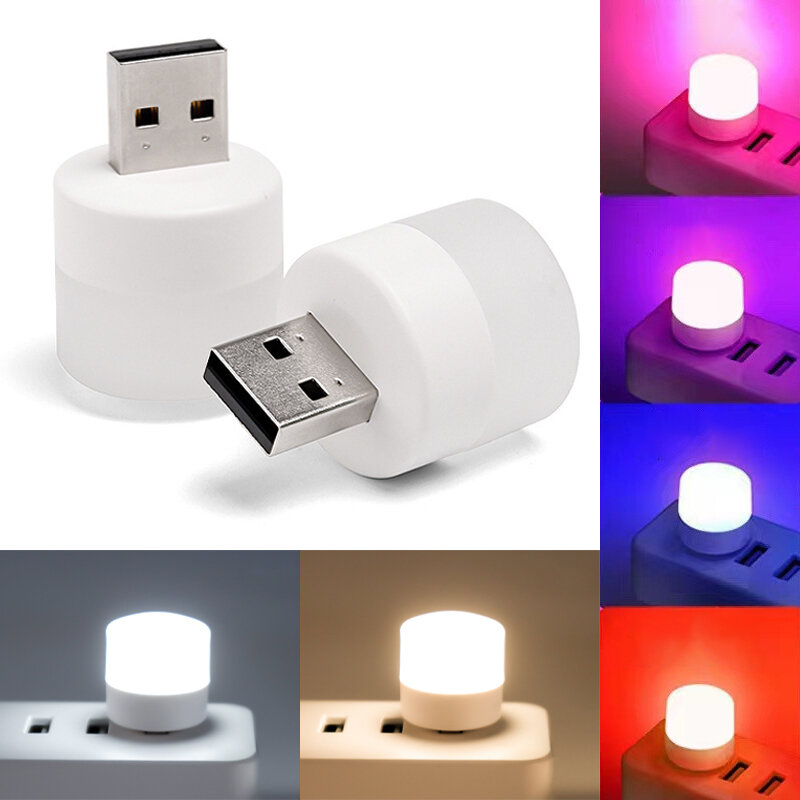 Mini USB Plug Lamp Pelindung Mata LED Night Light Festive Gift Charging USB Kecil Bulat Buku Lampu Kamar Tidur Malam