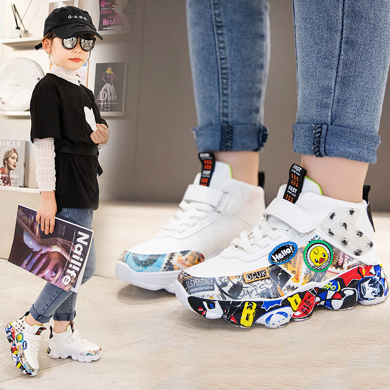 New Fashion Girls & Boys Children High Shoes Spring & Autumn Sports Casual Kids Sneakers Size 26-37
