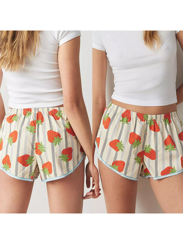 Women’s Wide Leg Shorts Casual Elastic Waist Striped Print Loose Lounge Shorts Going Out Shorts