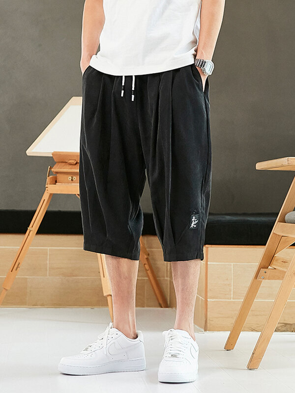 Pantalones bombachos de talla grande para hombre, hasta la pantorrilla Pantalón corto de estilo chino, informal, holgado, Capris, 8XL