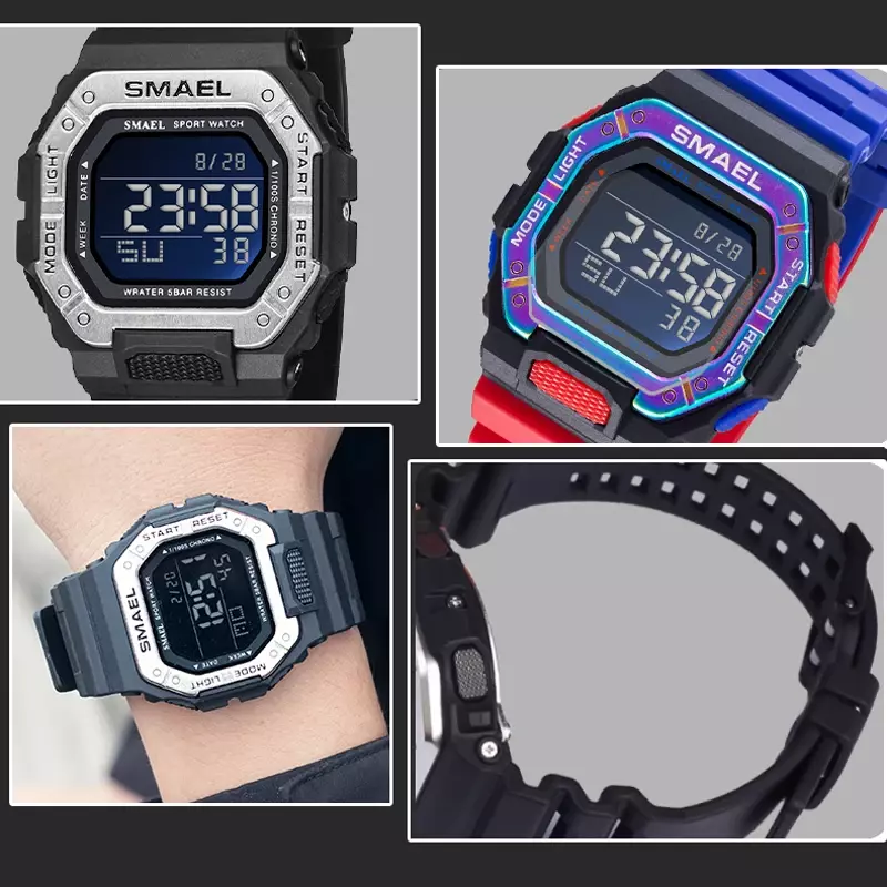Smael-メンズ防水デジタル時計,LEDディスプレイ,自動日付,電子腕時計,ミリタリースポーツウォッチ,50m
