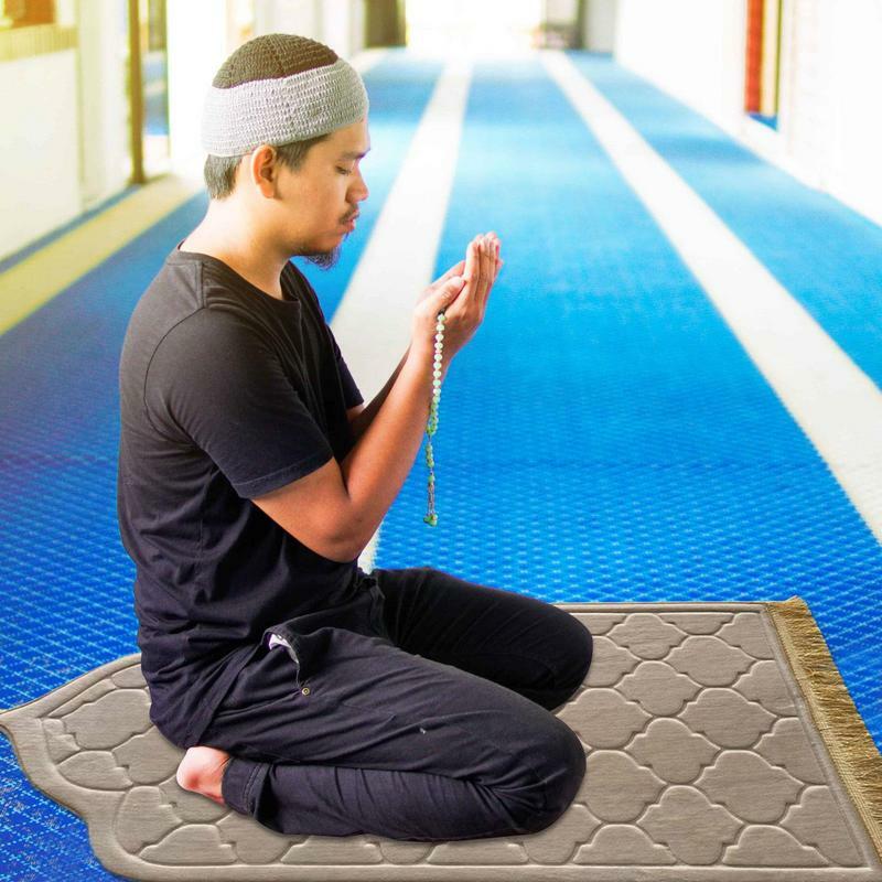 Alfombra de franela para oración musulmana, alfombrilla de suelo con relieve, antideslizante, suave, portátil, para viaje, Ramadán