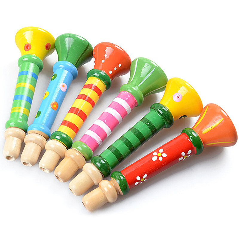 1Pc cartone animato in legno per bambini giocattolo corno fischietto strumento musicale per bambini primi giocattoli educativi Montessori giochi di formazione sonora