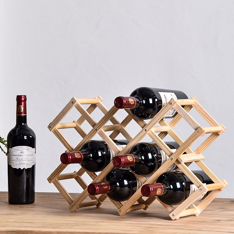 Łatwy montaż 3-10 butelek drewniany stojak na wino akcesoria do dekoracji domu półka do przechowywania składanych butelek wina domowego