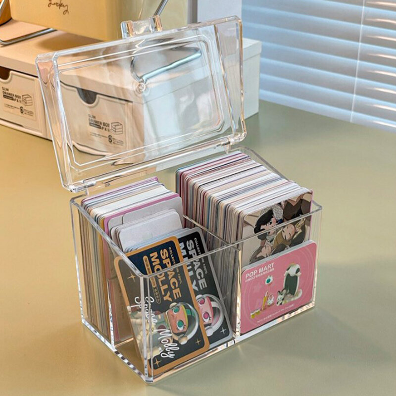 Boîte de Rangement Transparente en Acrylique pour Cartes Postales, Présentoir à 2 Compartiments pour Cartes Postales et Photos, 12x400 cm, 10.5 Pièces