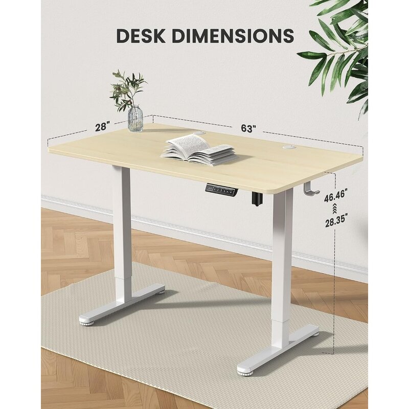 Height Adjustable Electric Standing Desk, 63x 28 Inches Sit Stand up Desk, Large Memory Computer Home Office Desk (Natural)