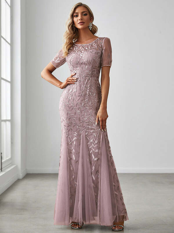 Ever pretty-スパンコールプリントのエレガントなイブニングドレス、フィッシュテールチュールのドレス、花嫁介添人、lac、パーティー用、2024